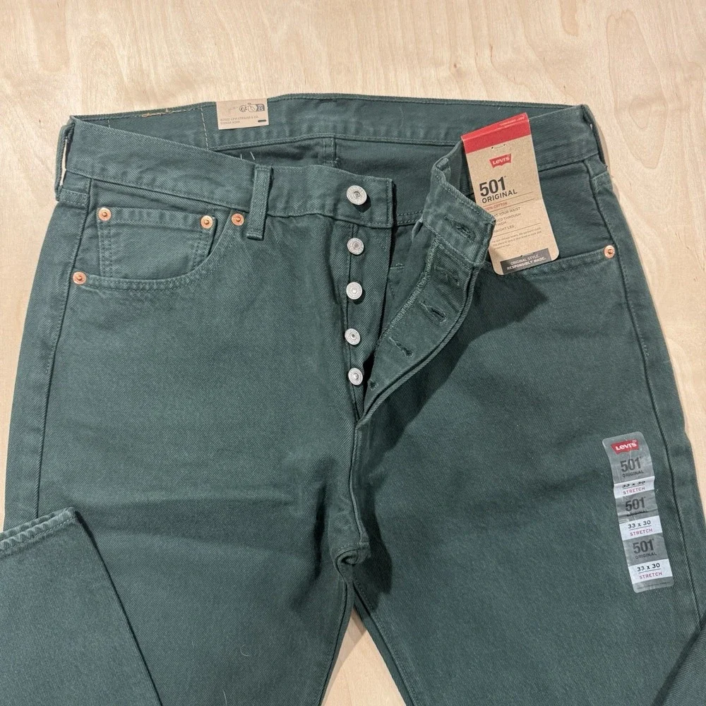 Levis 501 Jeans Mens 33x30 Green Original Fit Straight Leg Button Fly Denim